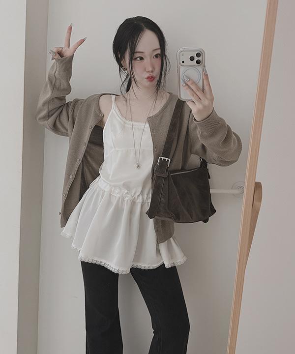 #14249 [모델소장] 레이스 뷔스티에 나시 블라우스 레이어드 미니원피스 : 화이트,블랙 2color