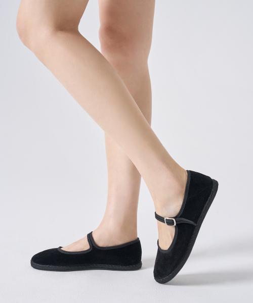 드로게리아 크리벨리니 코튼벨벳 메리제인 플랫_블랙 칼라