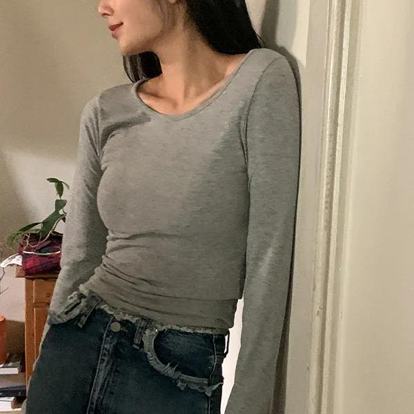 [1+1할인가성비/날씬여리핏🌼] 크레이프 베이직 유넥 기본 티셔츠