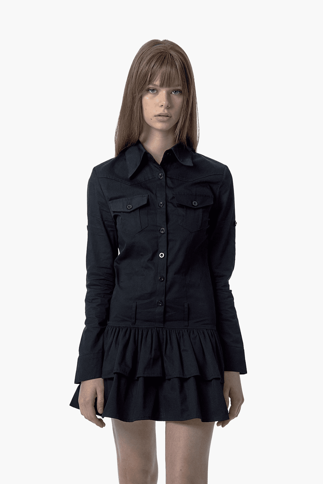 TIERED SHIRT DRESS BLACK (예약발송 09월 22일)