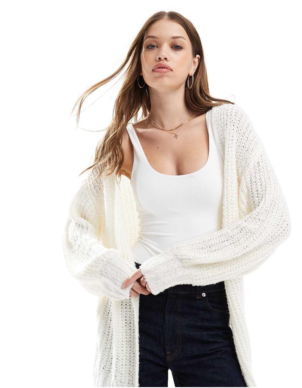 에크루색 코튼온 롱라인 카디건