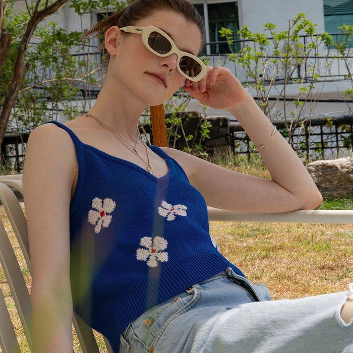 SIKN2031 cotton flower Jacquard bustier_Cobalt blue