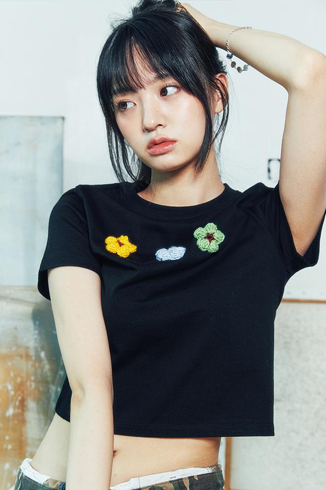 CROP CROCHET HALT T (BLACK)