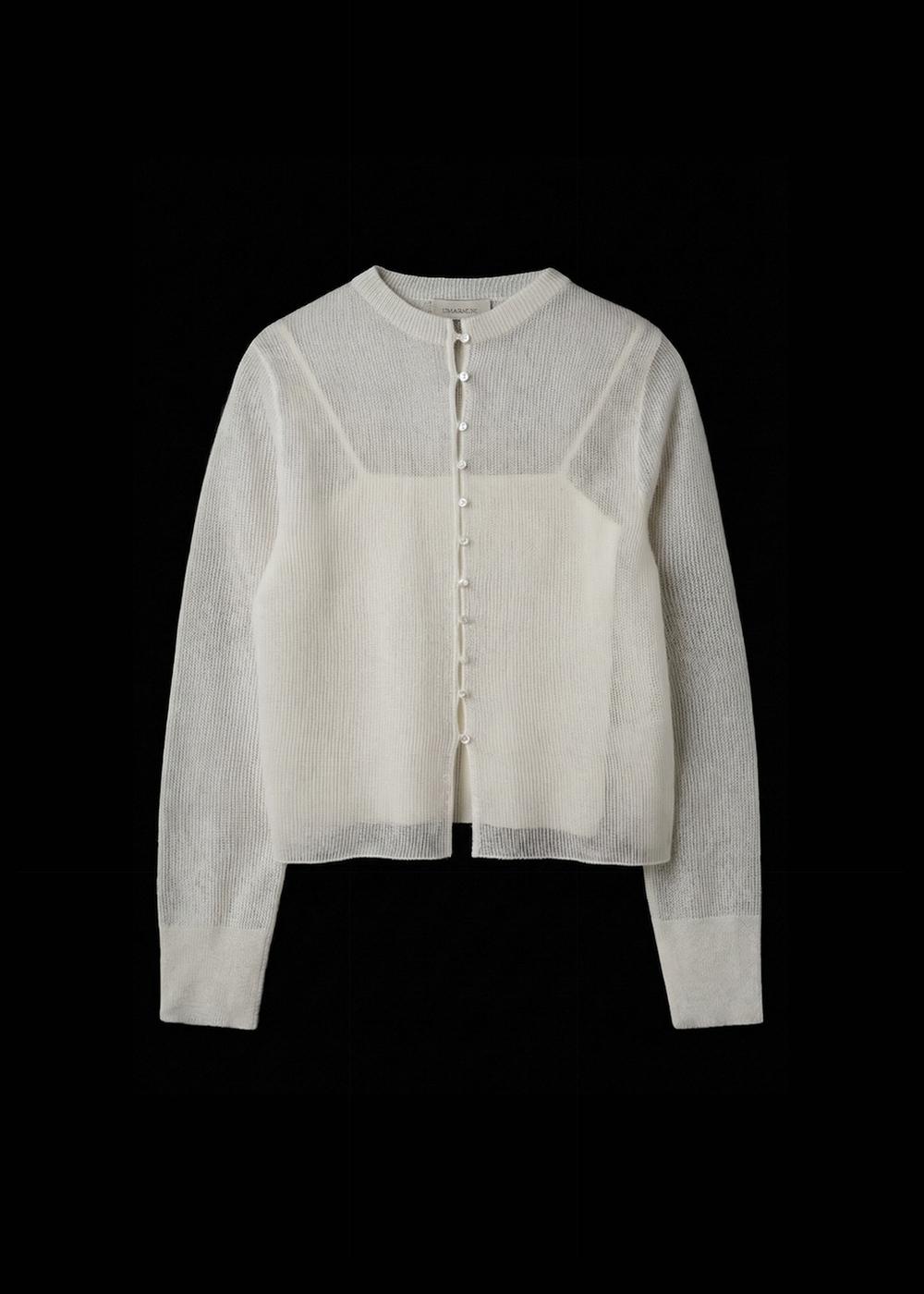 Sheer Cotton Cardigan With Camisole_Ivory
