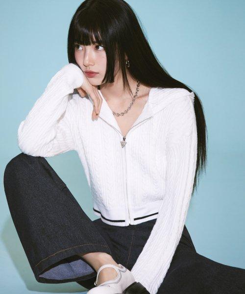 여성 케이블 후디집업 스웨터