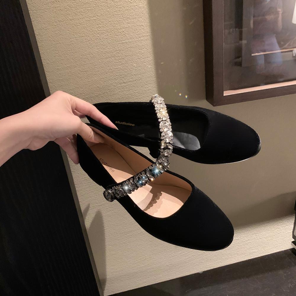 온레브 200-265 루체 큐빅 메리제인 벨벳 플랫슈즈 빅사이즈 구두 210 220 260