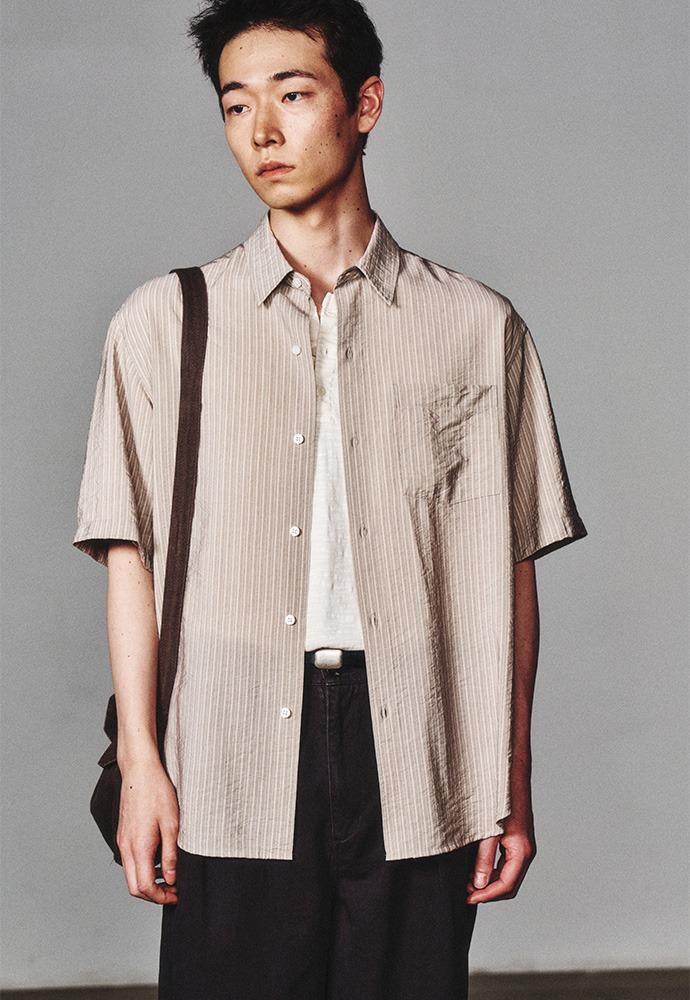 Wrinkle Rayon Half Shirt_Moss Beige