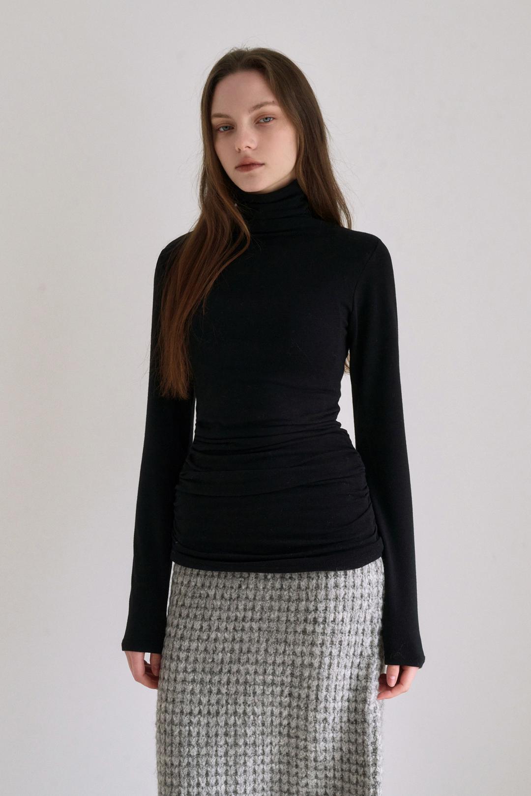 Shirring inner pola tee - black