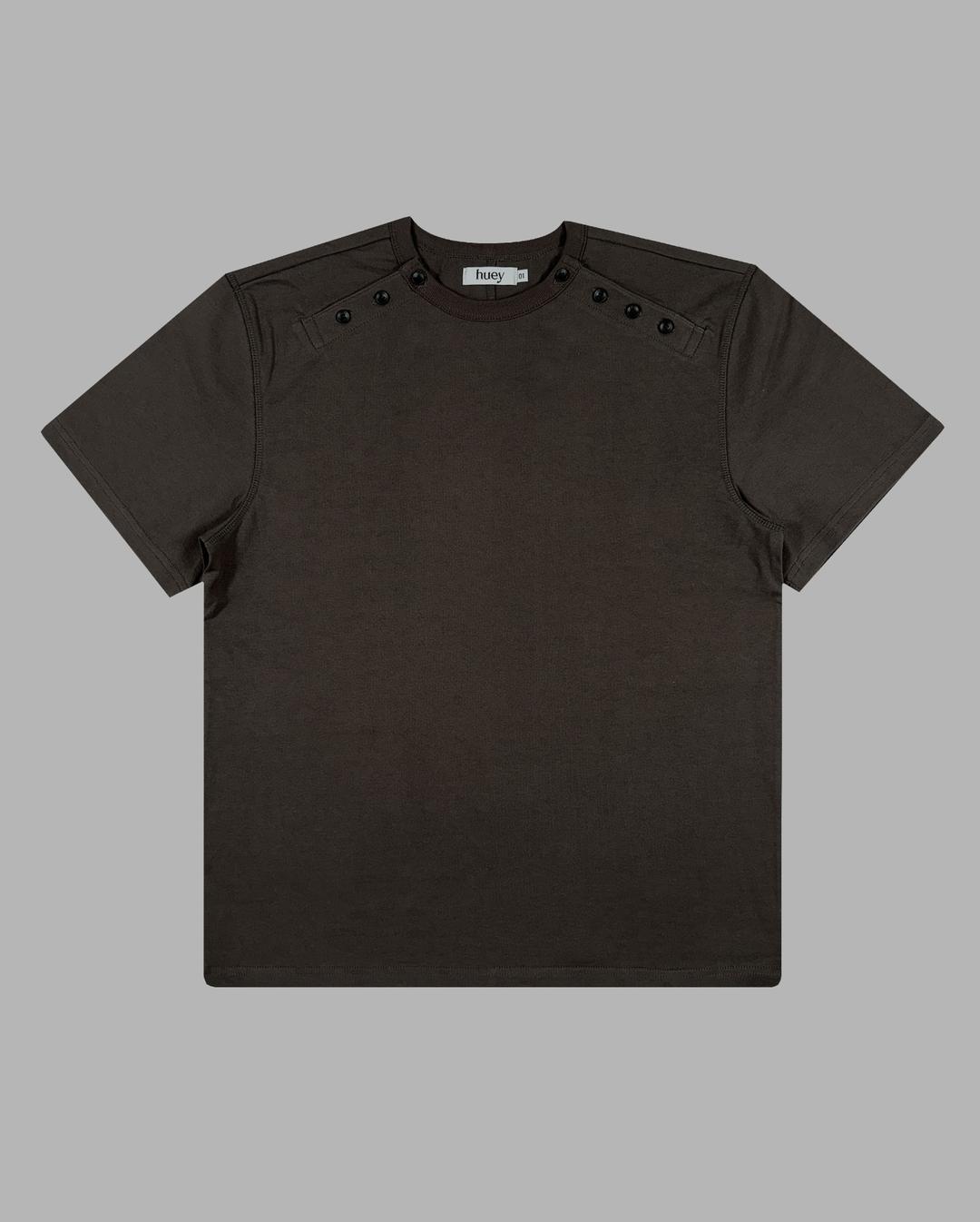 DOUBLE SIDE BUTTON HENRY NECK BROWN