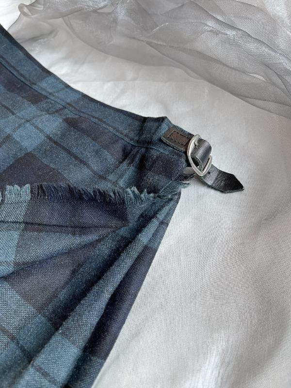 Check Belted Back Pleated Wrap Skirt S0191