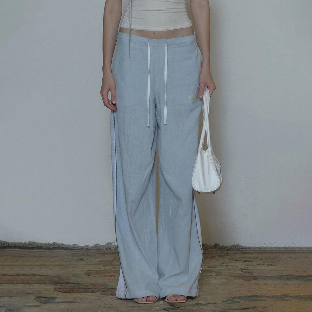 Mesh Piping Linen Pants Pale Blue