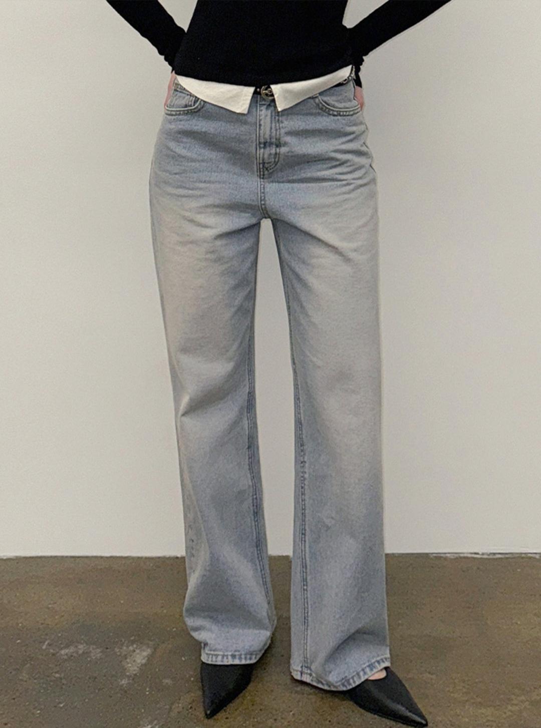 트위 [온라인단독] 모스 라이트 와이드 롱 데님 팬츠