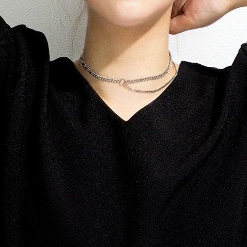 써지컬스틸 언밸런스 두 줄 체인 초커 / GHMN-123
