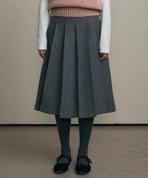 wool pintuck skirt-gray
