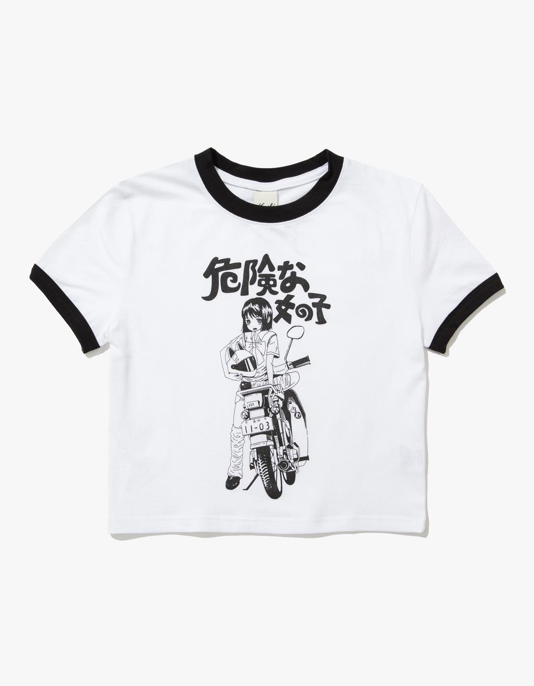 A Motorcycle Girl Ringer Crop T-Shirt - White