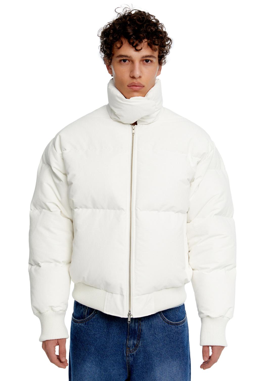UNISEX COLLAR SNAP MATTE DOWN JACKET - WHITE