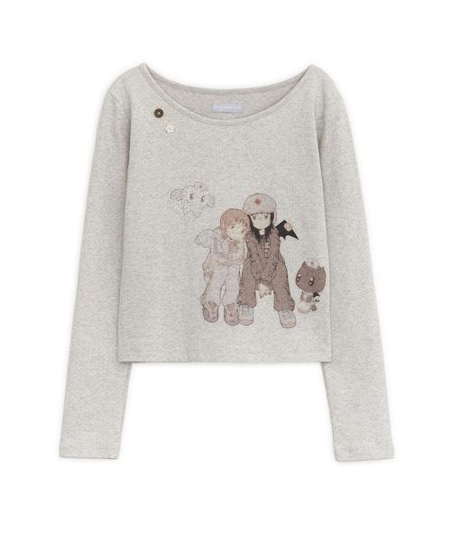 HUGYOURSKIN X JUBA 프린트 버튼 탑 (오트밀)