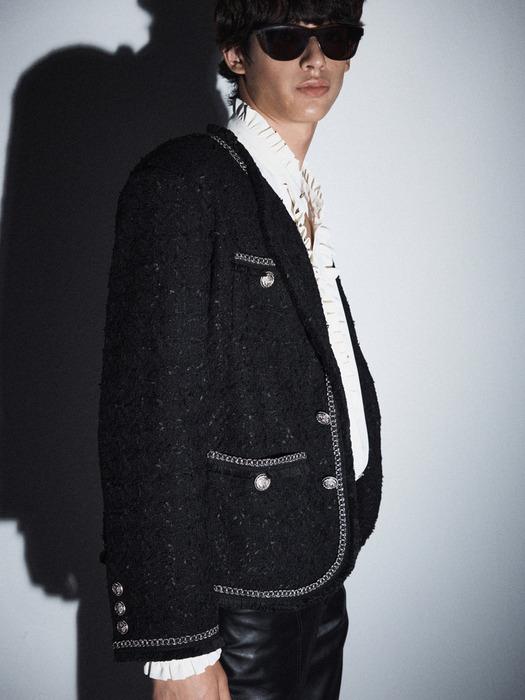 Chain Embellished Tweed Jacket[Black(MAN)]_UTO-FB53