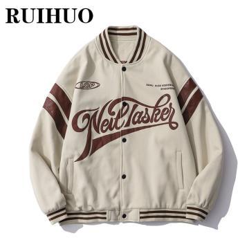 RUIHUO 프린트 야구 자켓 남성 의류 일본 폭격기 하라주쿠 Streetwear 코트 사이즈 M-2XL 2022 봄 신착 품