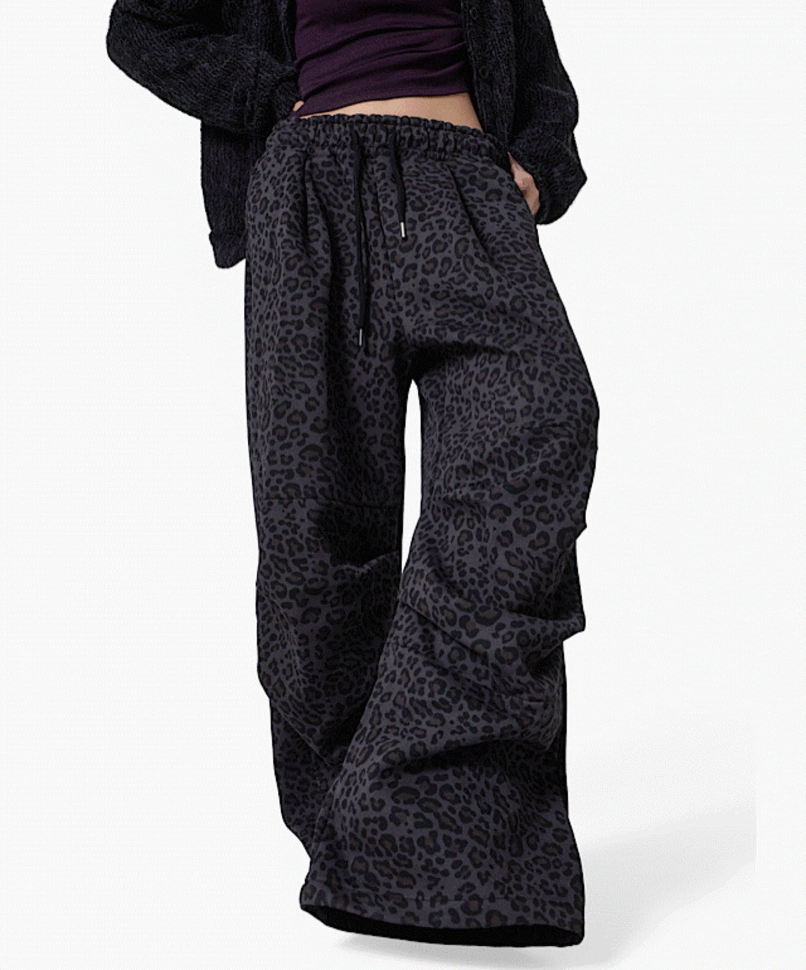 헤이즐 호피 기모 와이드 팬츠