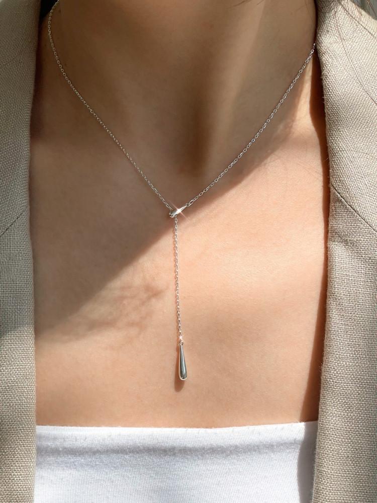 실버925 물방울 드롭 목걸이 롱 길이조절