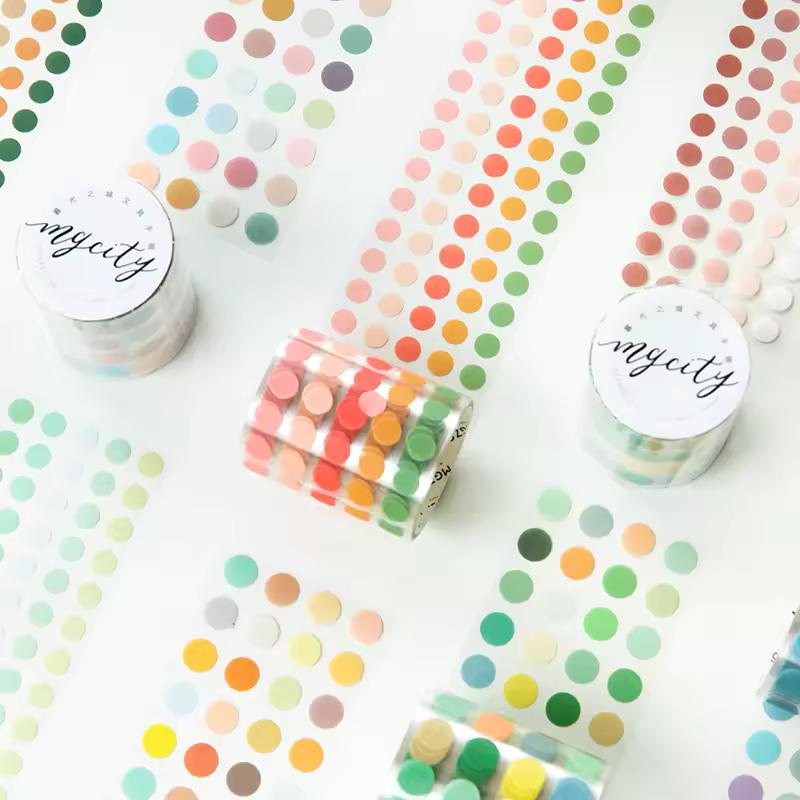 Yofun 5*300cm 컬러 도트 장식 접착제 Washi 테이프 마스킹 테이프 DIY Scrapbooking 스티커 라벨 일본어 편지지