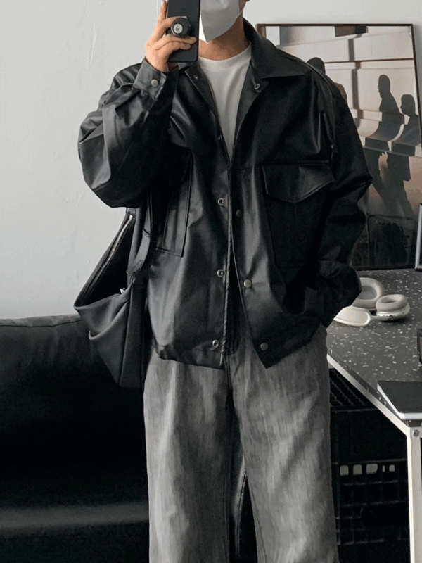 [UNISEX] 레자 레더 2포켓 자켓