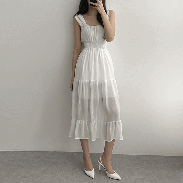 [바캉룩]*최저가*로맨틱 스모크 쉬폰 민소매 나시 롱원피스 메종스튜디오 동남아 신혼여행 해외여행 괌 세부 필리핀