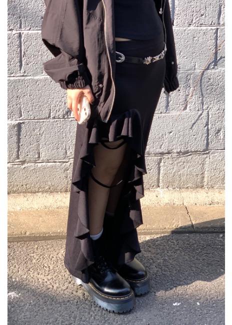 ☆ FILA X OJOS ☆ MERMAID TERRY LONG SKIRT 오호스 FILA X OJOS Mermaid Terry Long Skirt / Charcoal