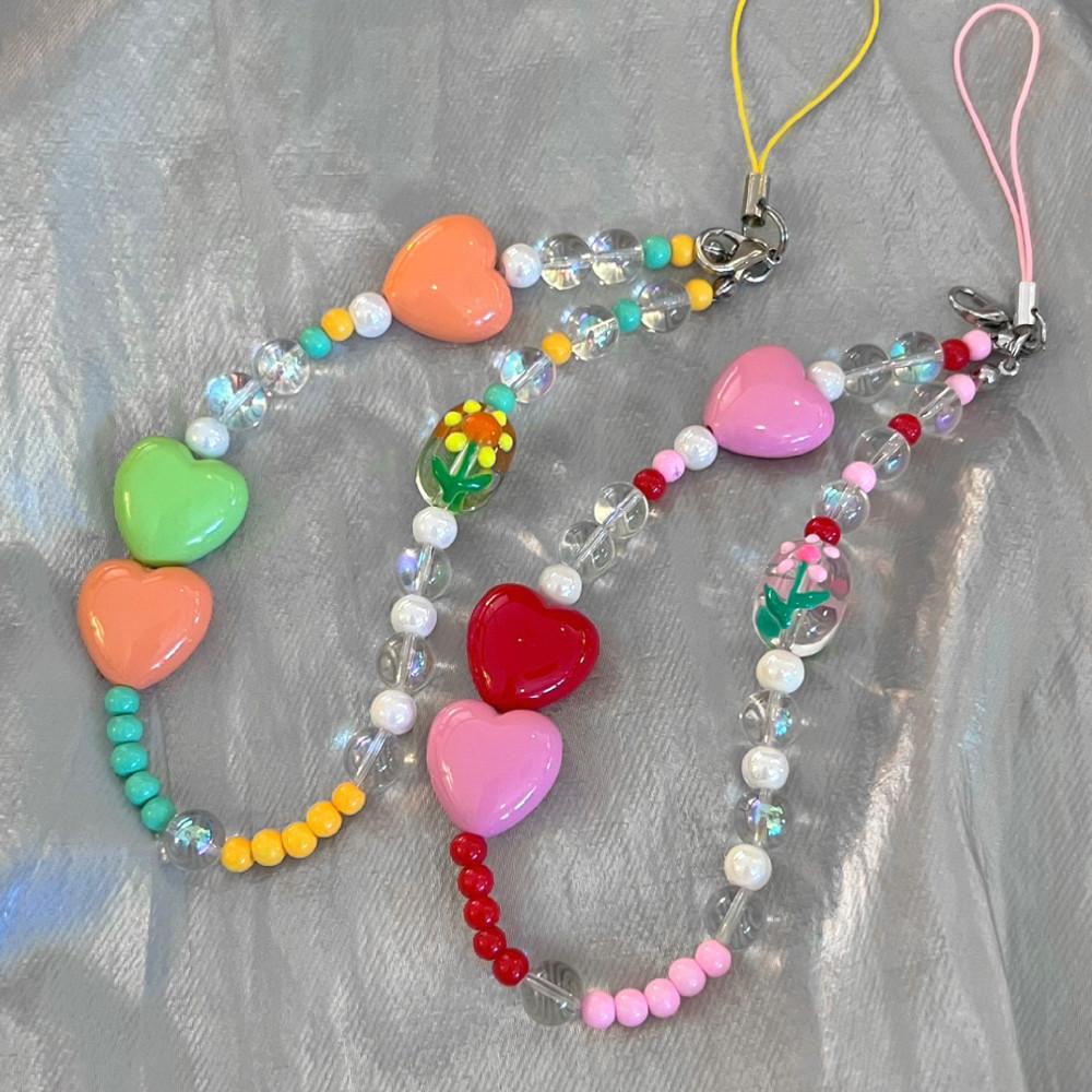 [포미제이] 러브 믹스 비즈 스트랩 폰스트랩 키링 휴대폰줄 핸드폰고리 핑거스트랩 (2color)