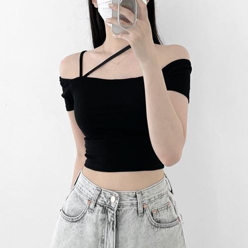 스트랩 오프숄더 크롭T(3color)