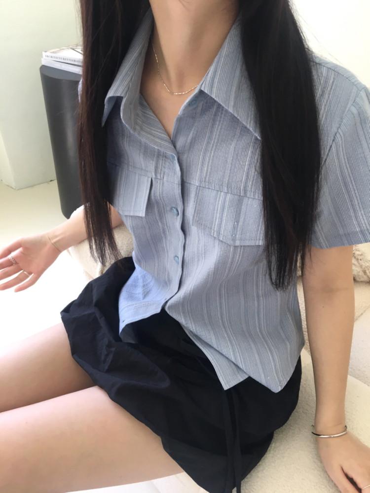 (3color) 스트라이프 빈티지 크롭셔츠