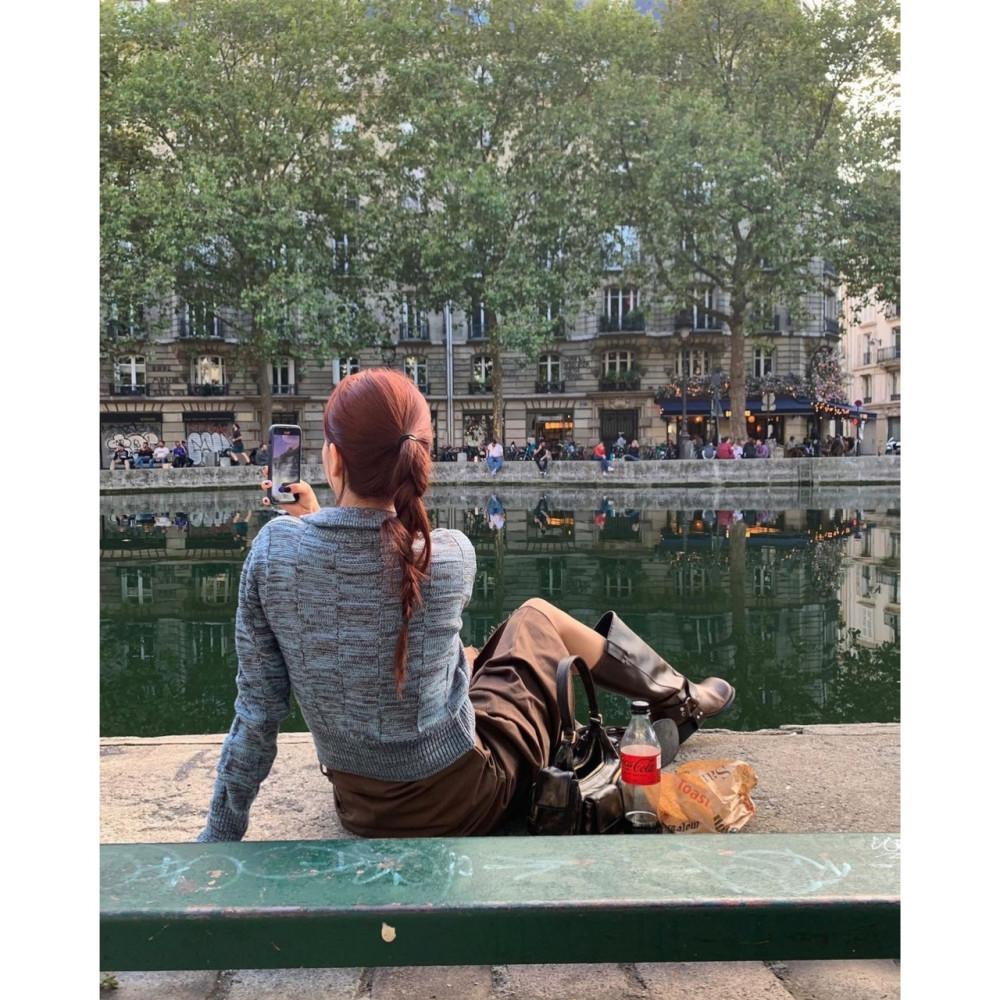 (블랙 당일) eggis 에그이즈 모네 니트 집업 체크 카라 jp 스커트 세트가능 (4colors)