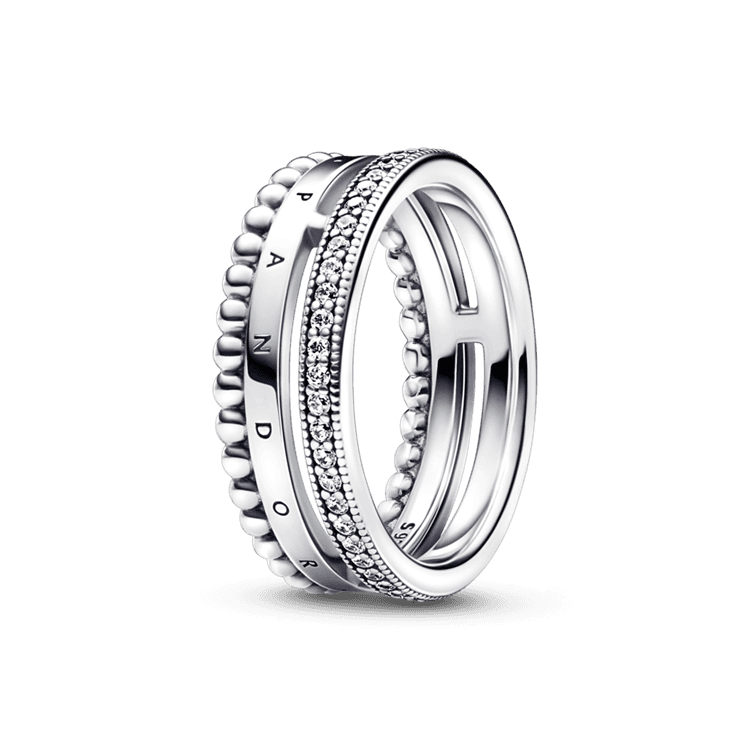 판도라 시그니처 로고 파베 & 비디드 링