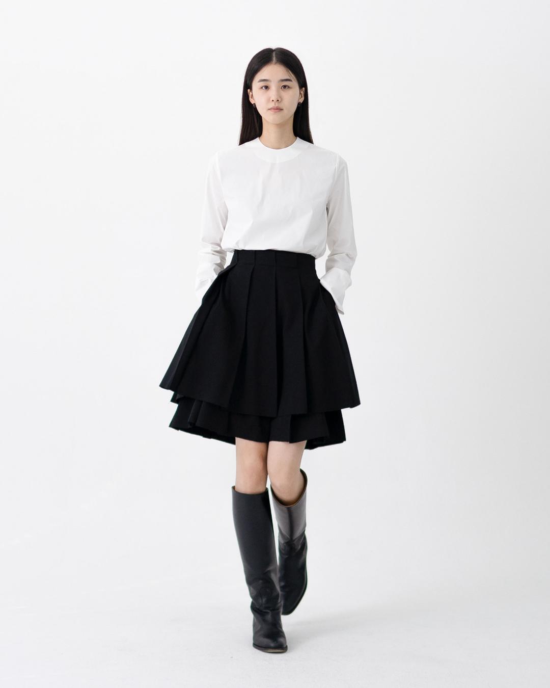 pleats layer short skirt