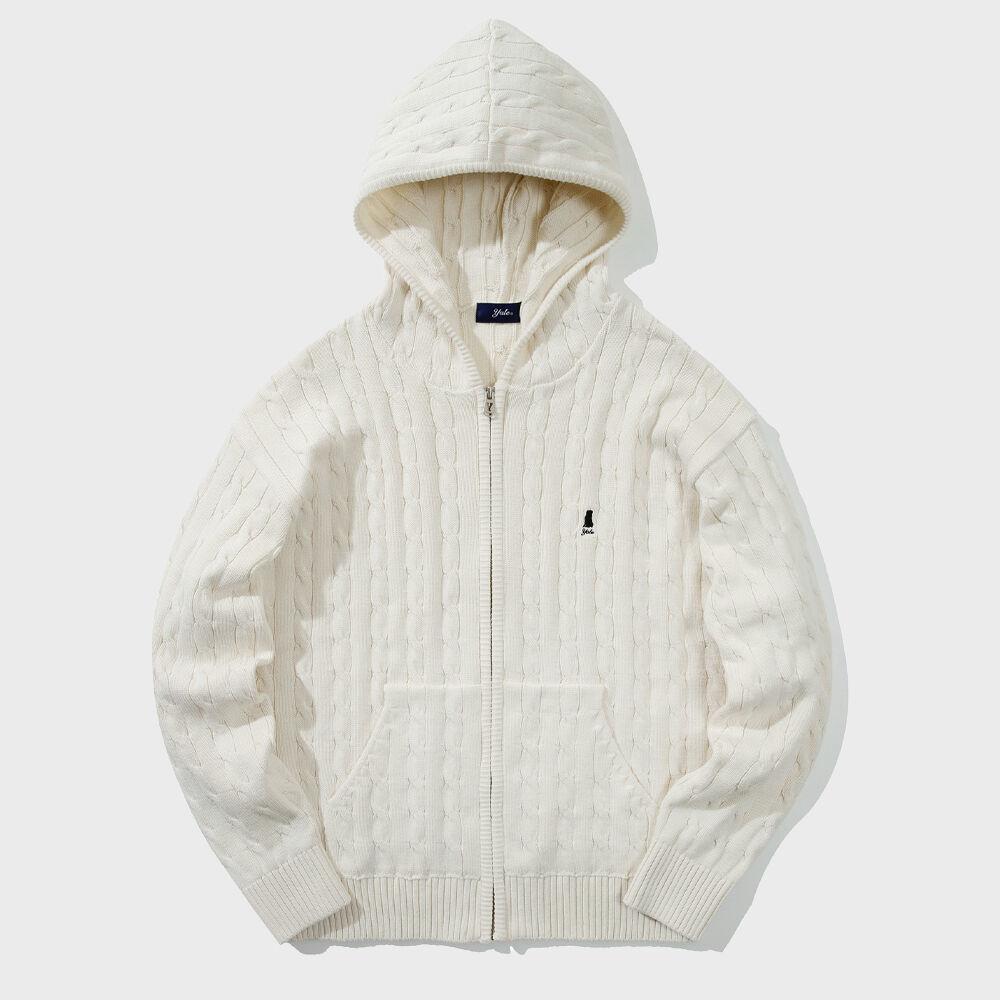 HERITAGE UNIVERSITY DAN CABLE KNIT HOODIE ZIP UP IVORY