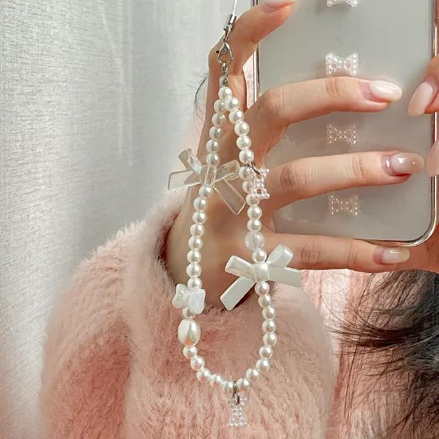 [made] 리본 믹스 드롭 진주 비즈 스트랩 키링