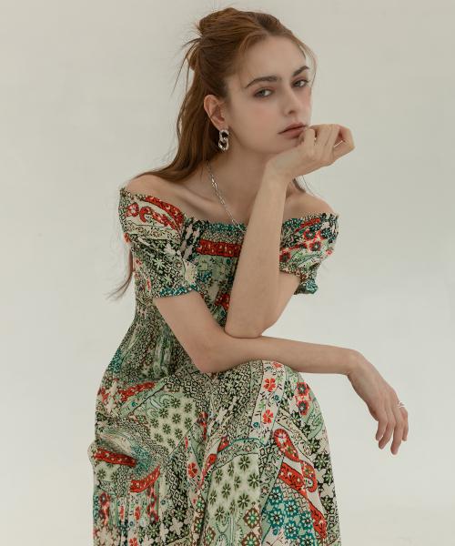 플라워 패턴 쉬폰 롱 원피스 ML07OP701HJY