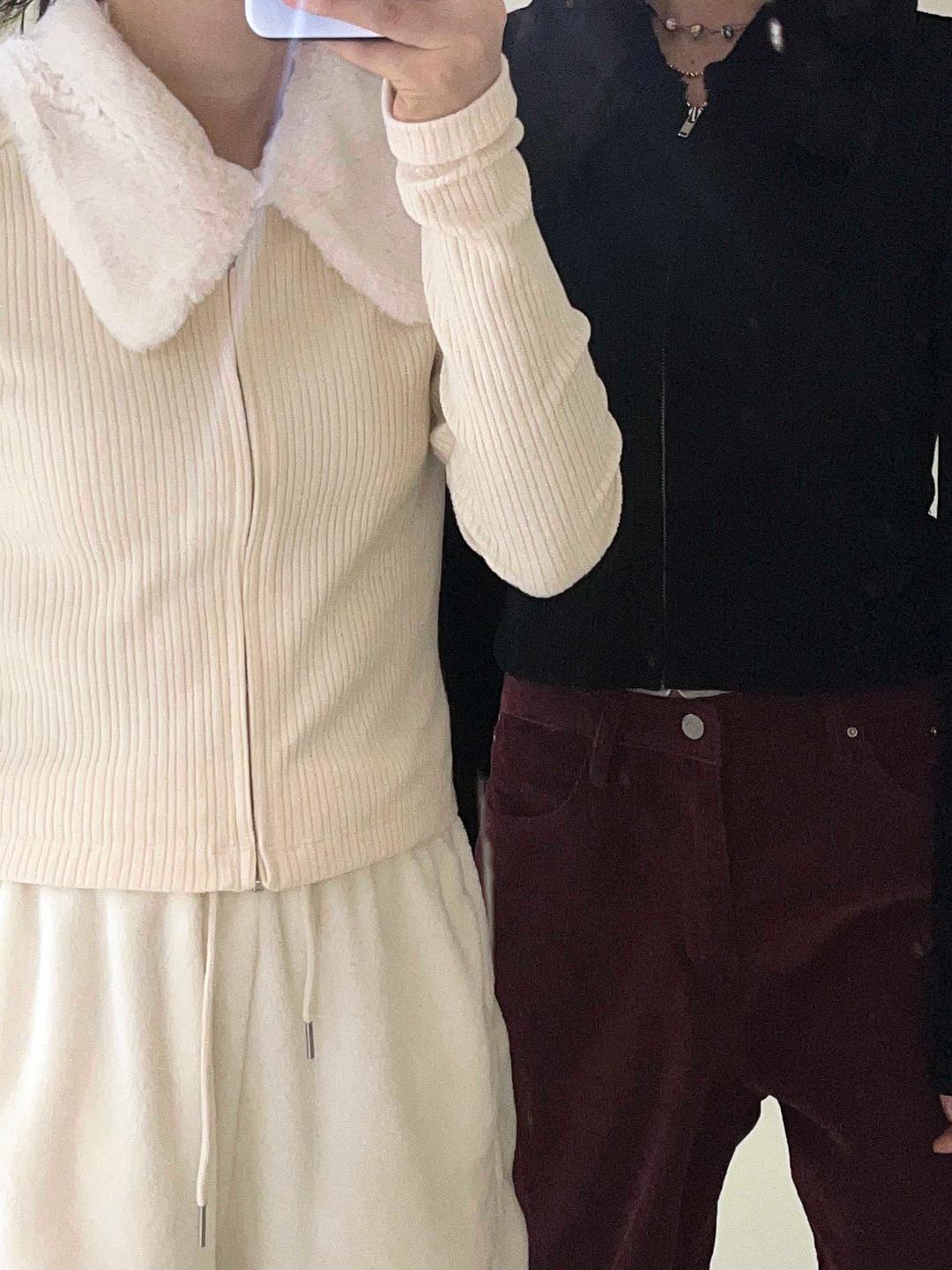 collar fur zipper cardigan (3color)