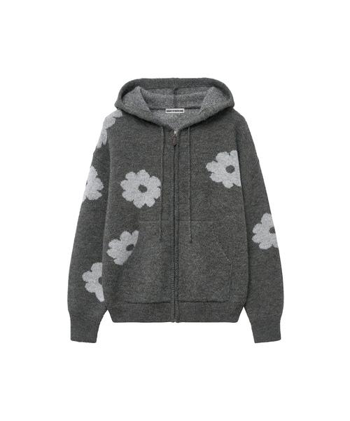 BLOSSOM KNIT HOODIE ZIP-UP brown