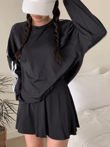 [사이즈선택] 트랙래쉬가드+속바지스커트 수영복 세트