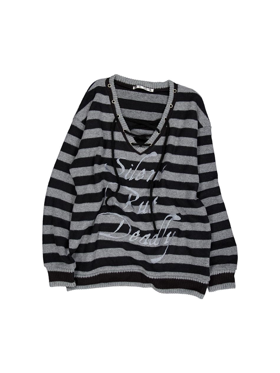 STRIPE V-NECK MTM / BLACK