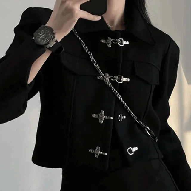 [당일발송] 유니크 후크 카라 블레이저 크롭자켓 숏자켓 [크롭 아우터 가을 아우터 겨울 아우터 Y2K 아우터 블루종 자켓 크롭 블레이저 블레이져]