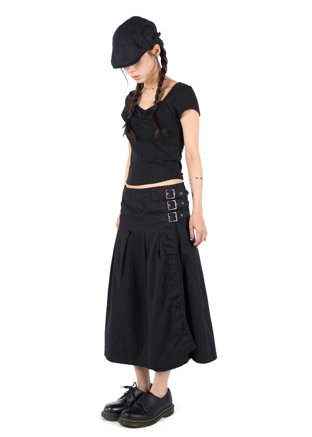릿킴 GATHER BELTED WRAP SKIRT
