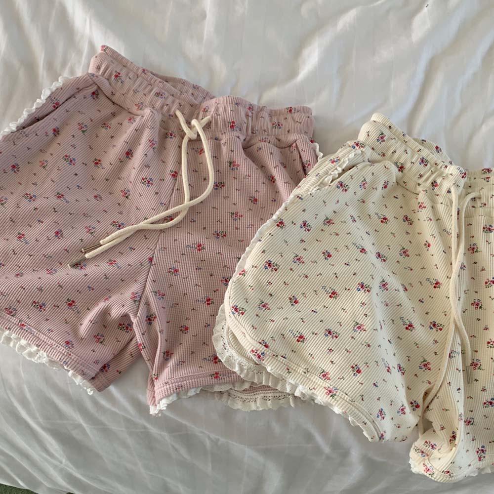 와플 꽃송이 숏팬츠 반바지 홈웨어 잠옷 여름 휴가룩
