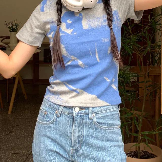 [2colors] 유니크 샌드 프린팅 스판 반팔 티셔츠