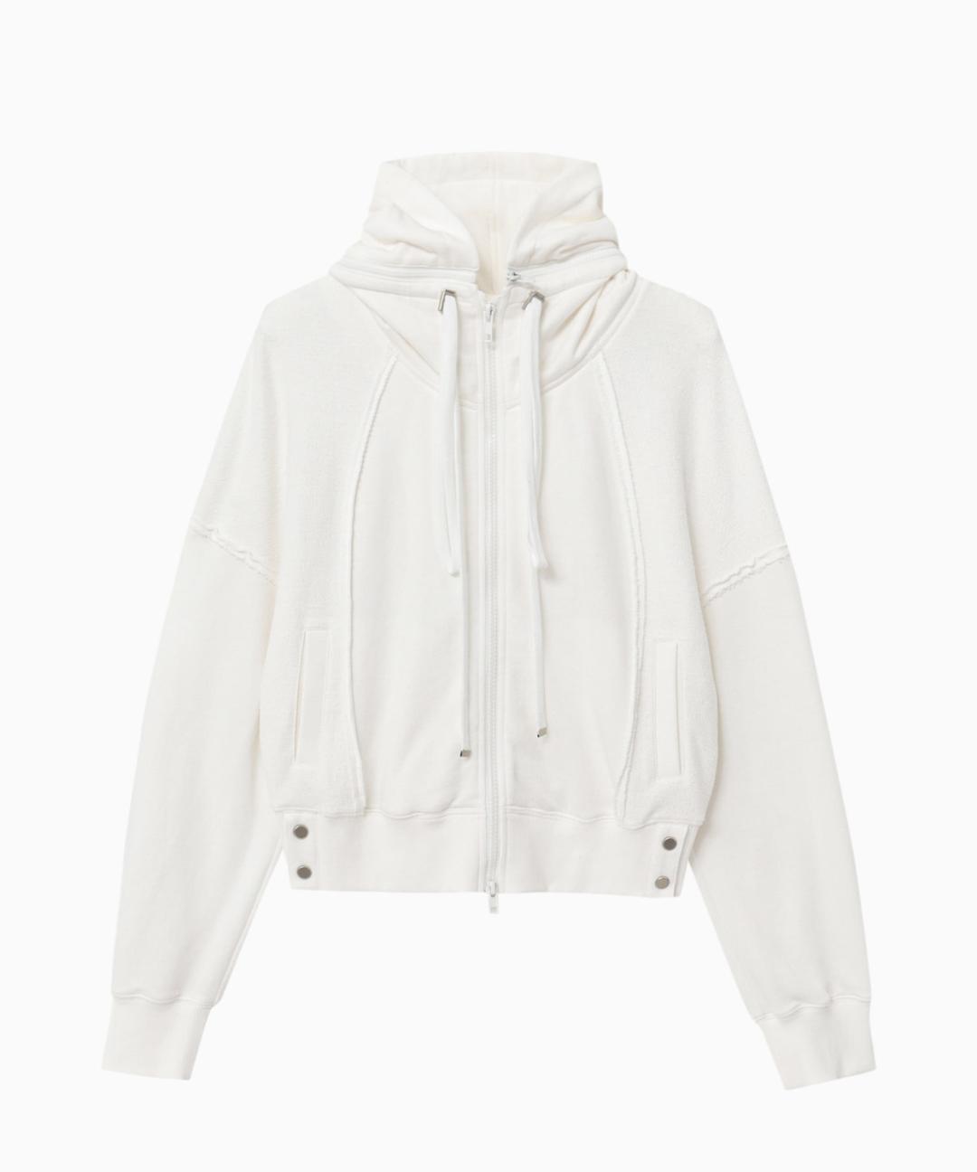 [W] STUD BUTTON CROP HOODIE - WHITE