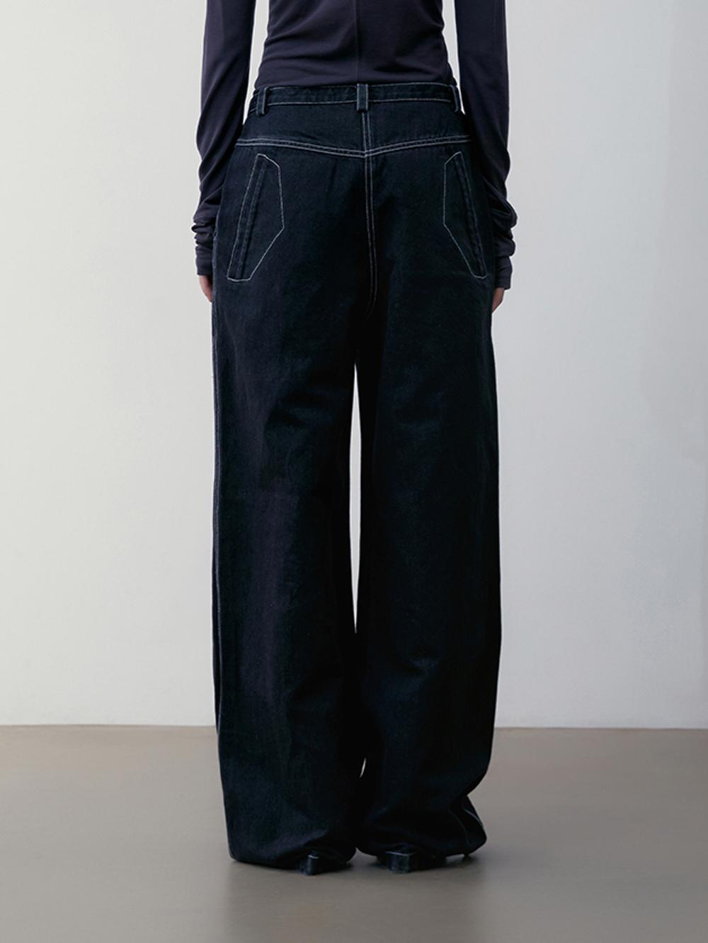KNEE-PATCH DENIM PANTS_BLACK
