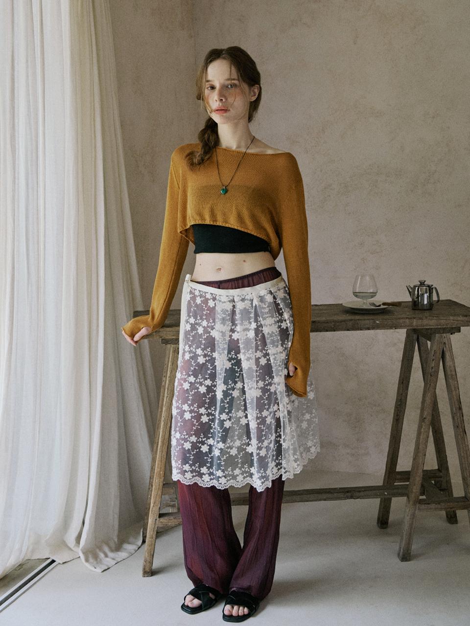 Sheer floral layered wrap skirt