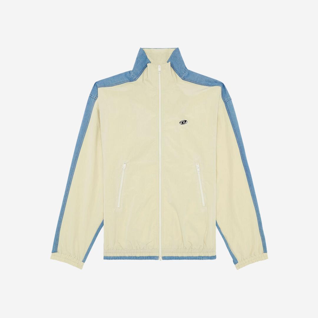 Diesel J-Bright Track Jacket in Wrinkled Nylon and Denim Blue White